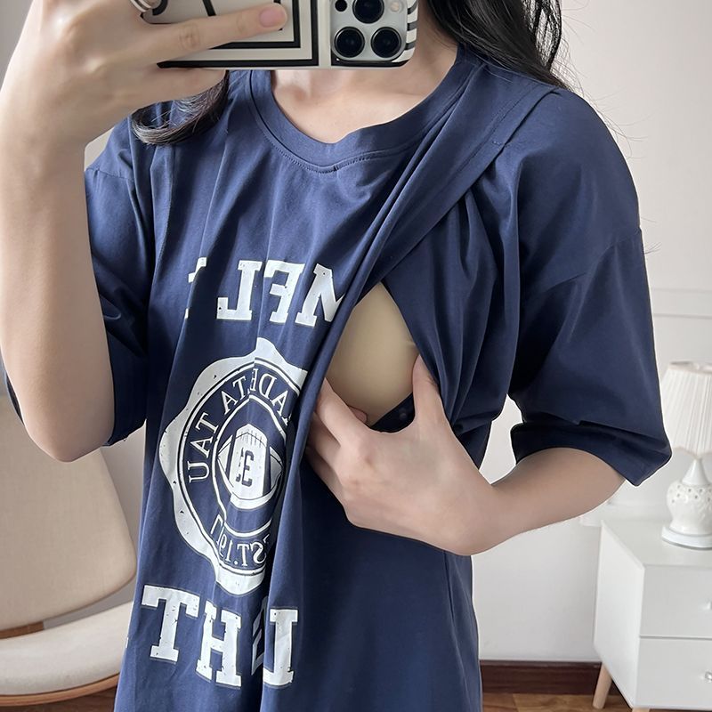 Summer Clothes - Nursing Dress Pregnant Breastfeeding Long T-Shirt