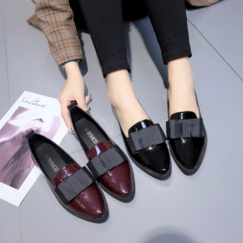 Summer Clothing Sale Women - Black/ Wine Red Patent Leather Pointed