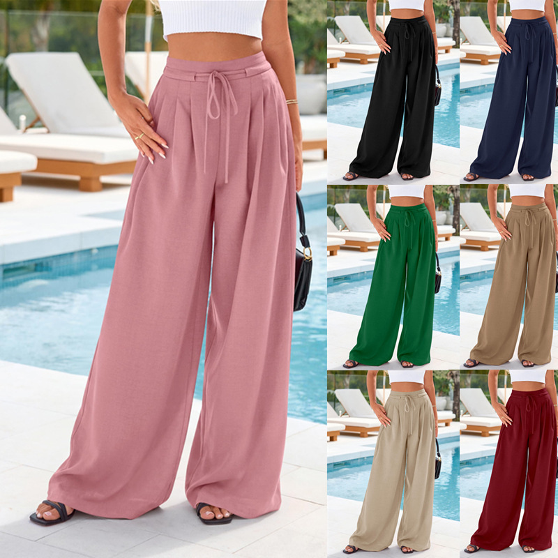 Palazzo Pant Wide - Women High Waist Drawstring Wide Leg
