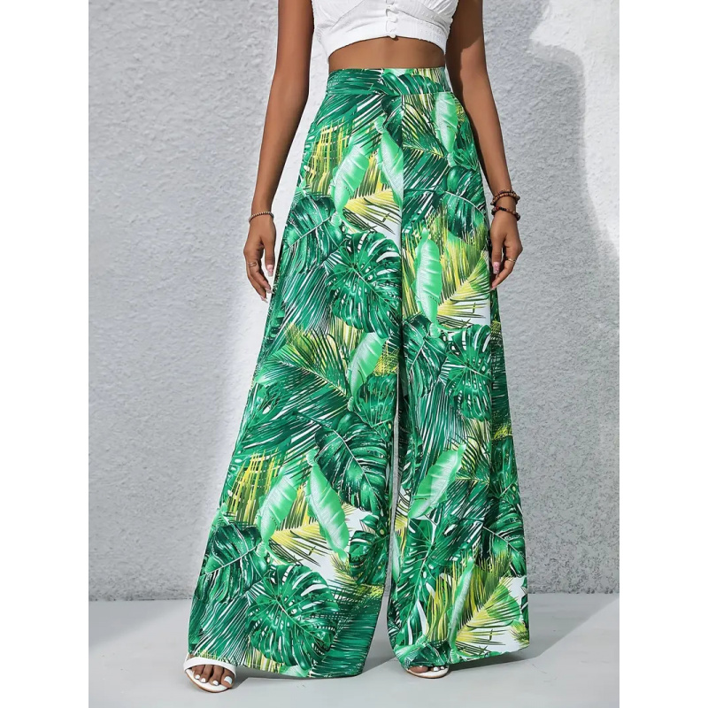 Palazzo Pant Wide - 2026 Women High Waist Tropical Leaf