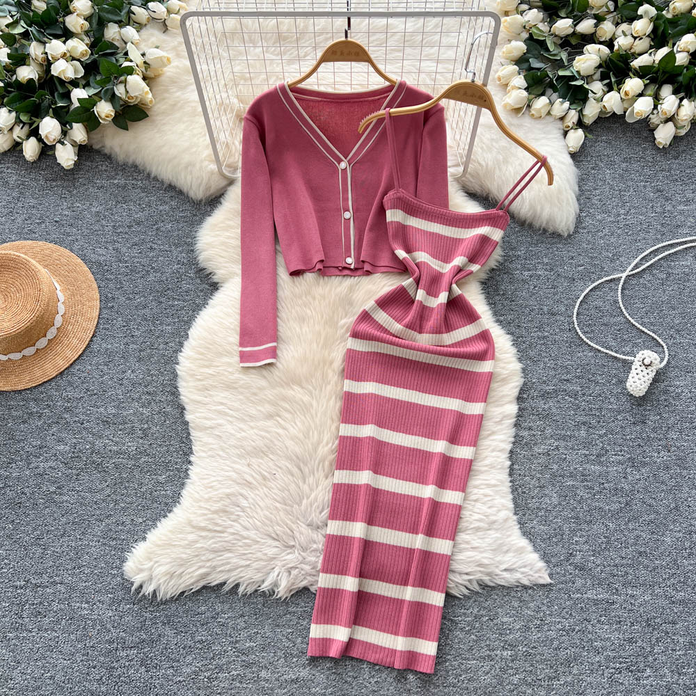 Summer Clothing In Winter - sexy basics striped Knit slim Dress
