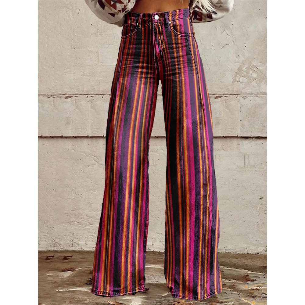 Palazzo Pant Wide - Retro Stripe Flare Pants for Women