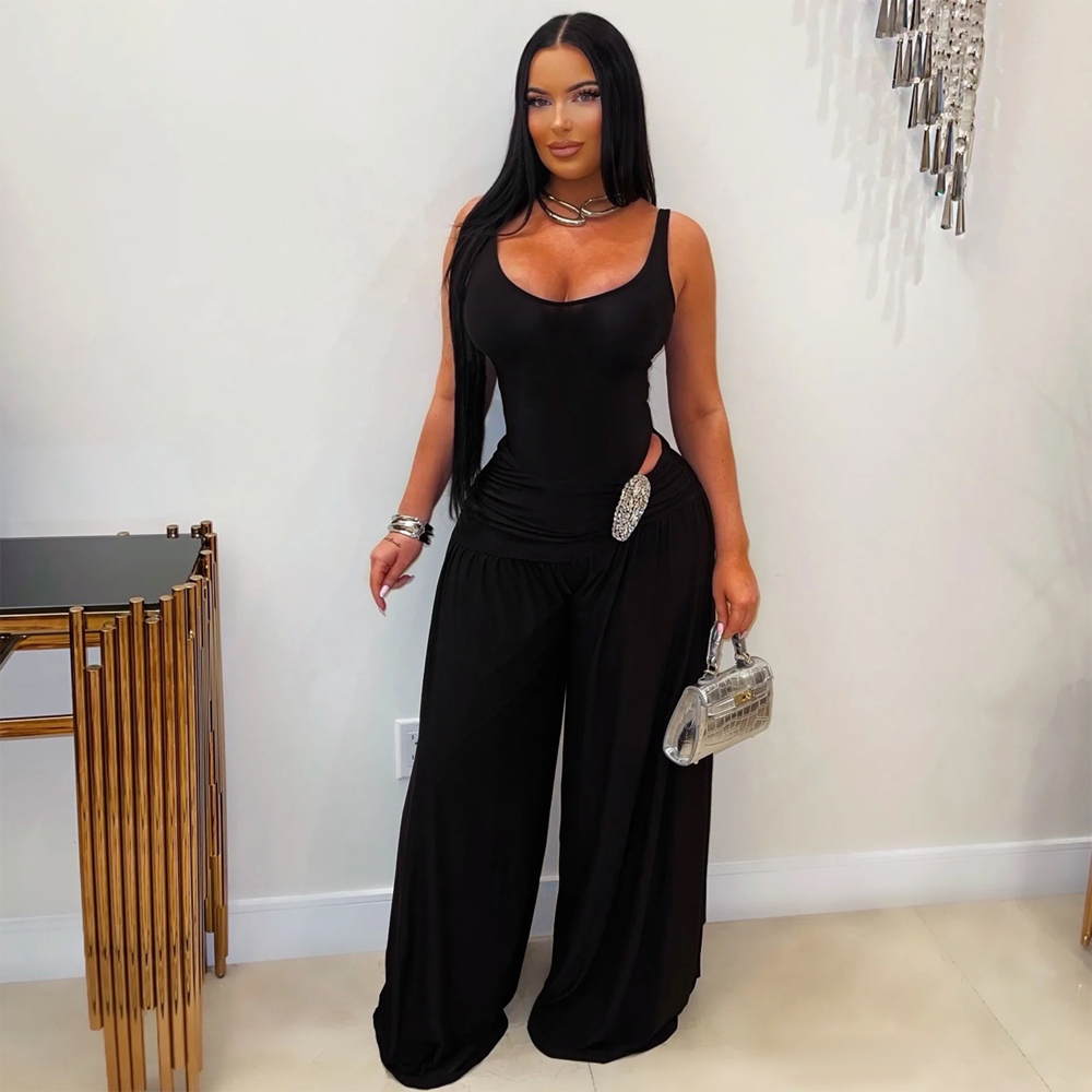 Palazzo Pant Wide - Solid Color 2 Piece Woman Set