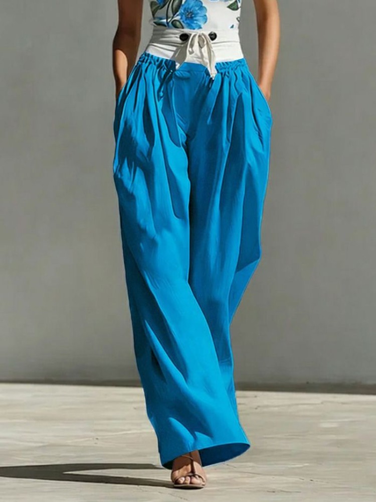 Palazzo Pant Wide - Yeezzi Women's Fashion Patchwork Tied Waist
