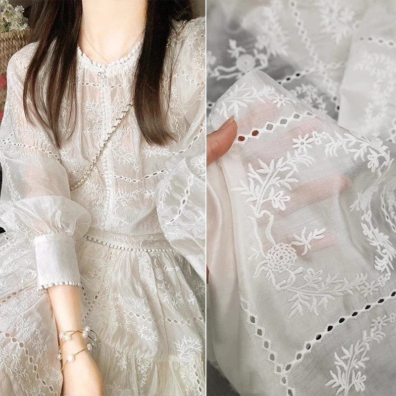 Summer Gauze Clothing - Hollow Embroidery Flower Fabric for Spring