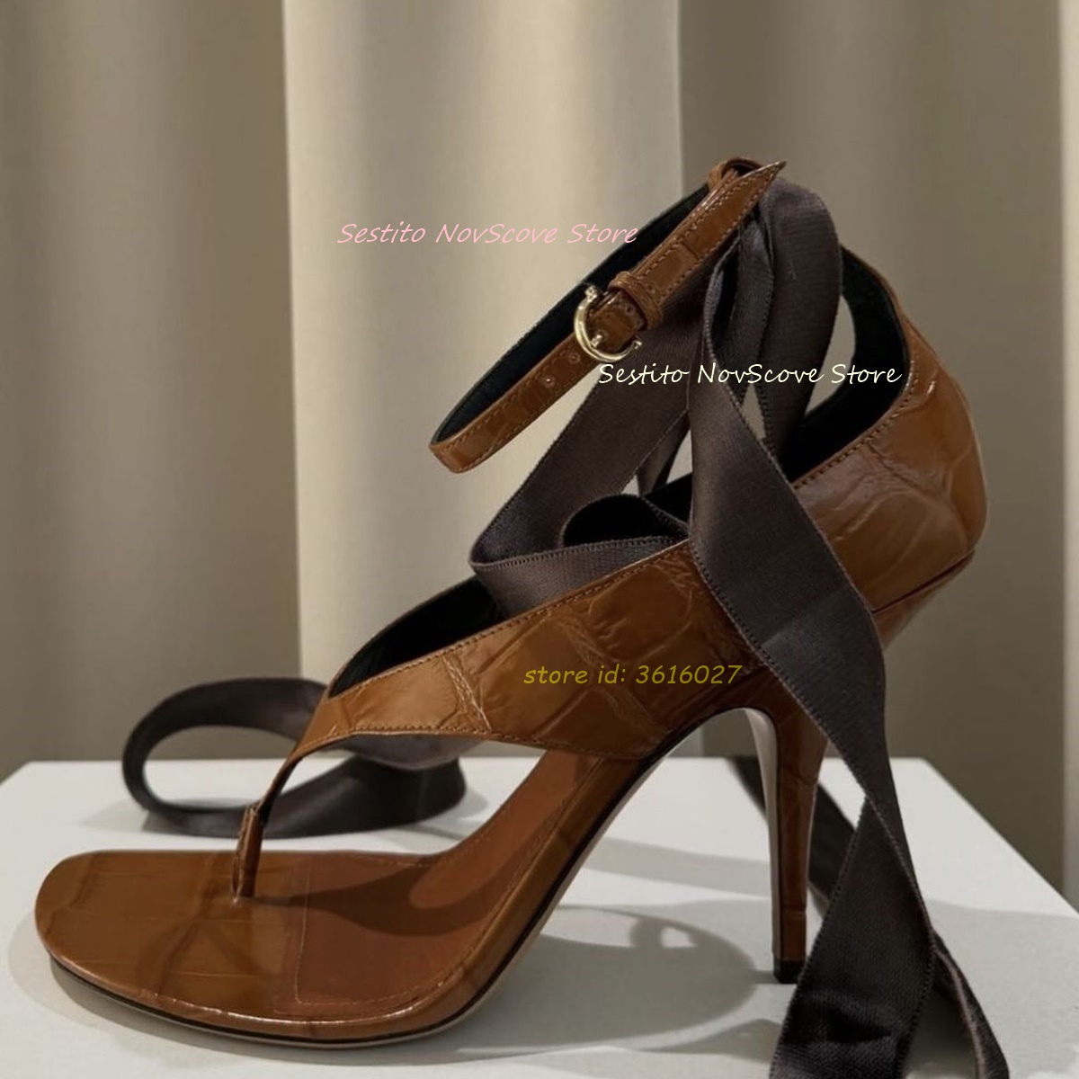 Summer Clothing Sale Women - Brown Open Toe Lace Up Sandals