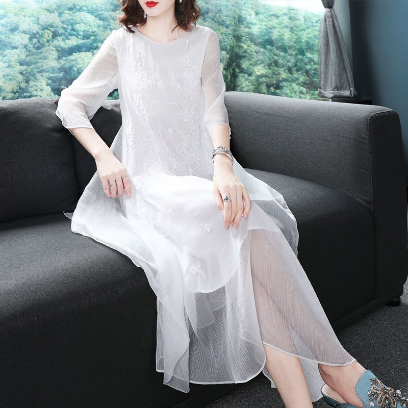 Elegant O-Neck Spliced Gauze E - Summer Gauze Clothing recension och pris