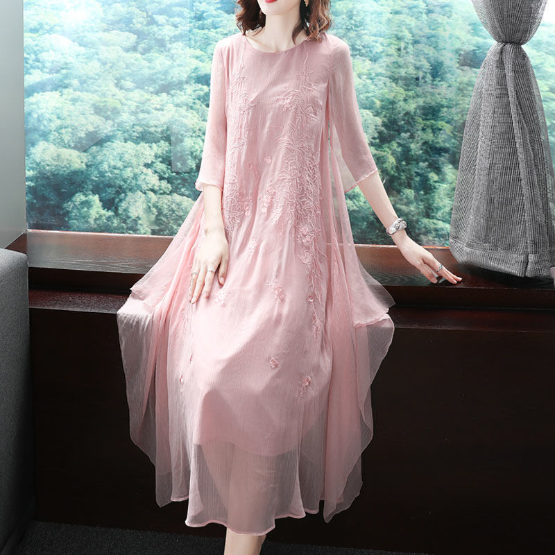 Elegant O-Neck Spliced Gauze E - Summer Gauze Clothing recension och pris