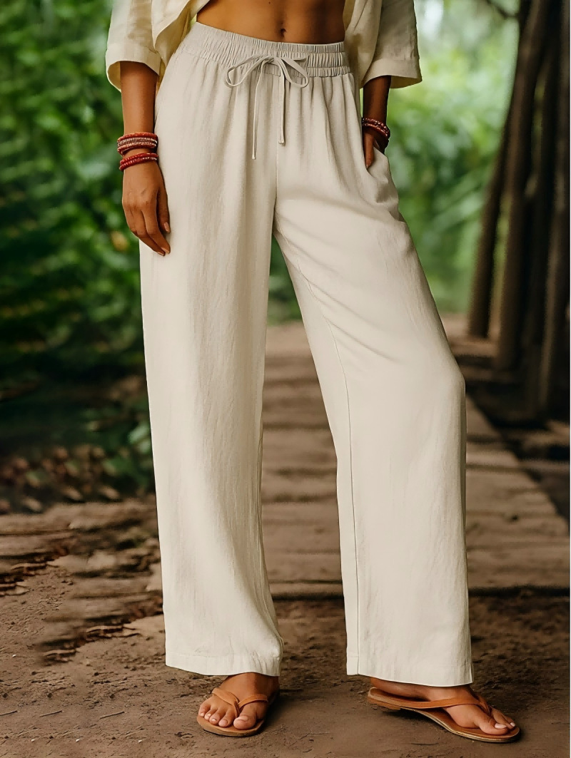Women's Elastic Waist Linen Pa - Palazzo Pant Wide recension och pris