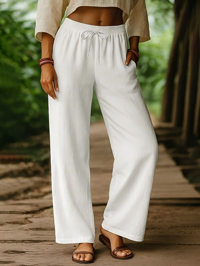 Women's Elastic Waist Linen Pa - Palazzo Pant Wide recension och pris