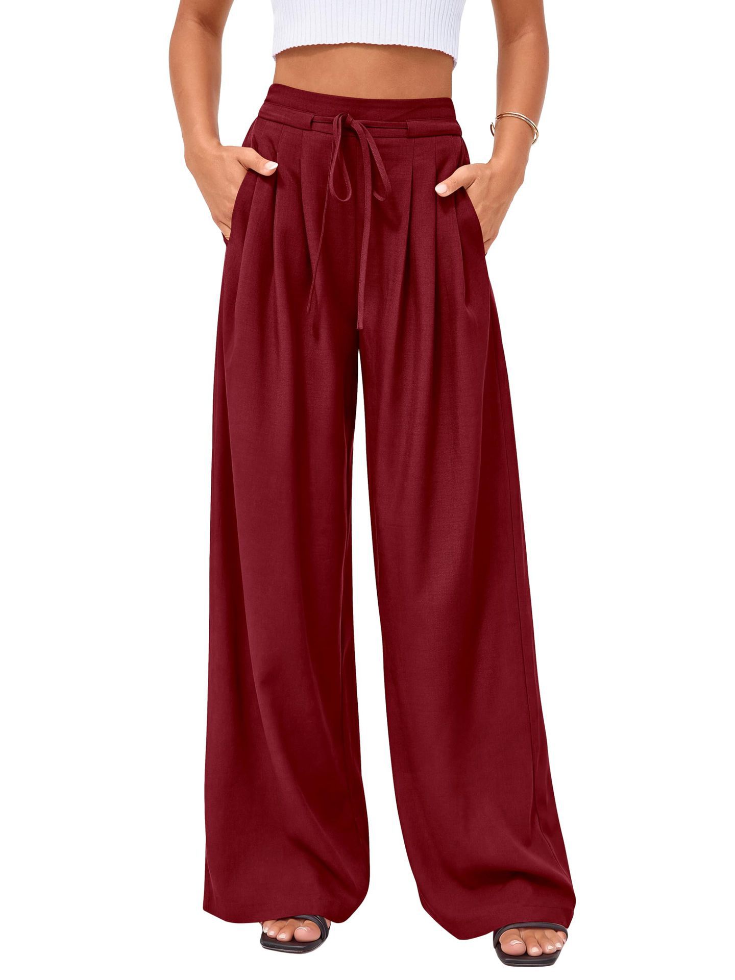 Women High Waist Drawstring Wi - Palazzo Pant Wide recension och pris