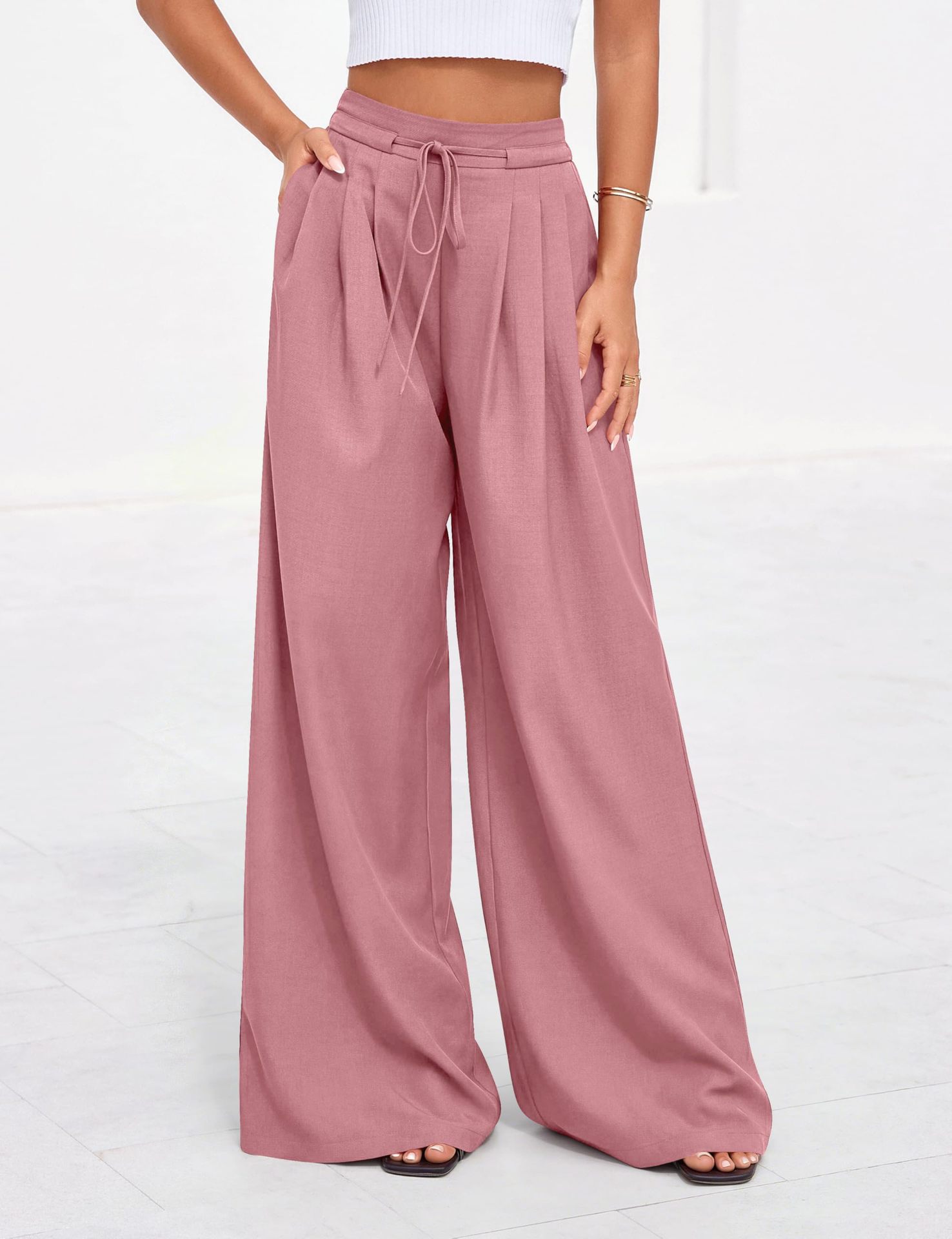Women High Waist Drawstring Wi - Palazzo Pant Wide recension och pris