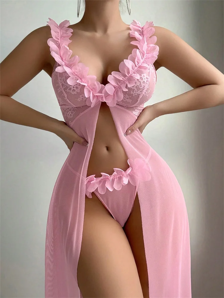 Pink Floral Lace See Through N - Summer Clothing Sale Women recension och pris