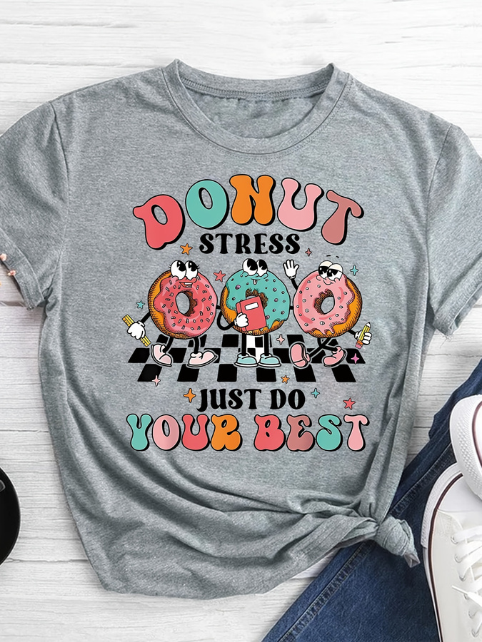 Cartoon Donut Print T-shirt, S - Summer Clothing Trends For Women 2026 recension och pris