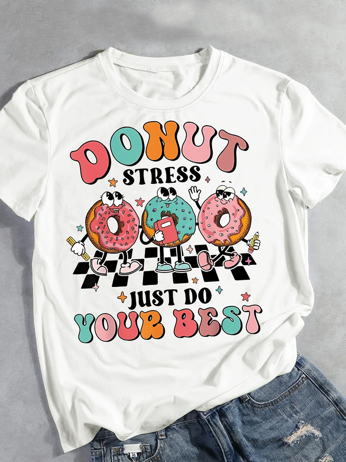 Cartoon Donut Print T-shirt, S - Summer Clothing Trends For Women 2026 recension och pris