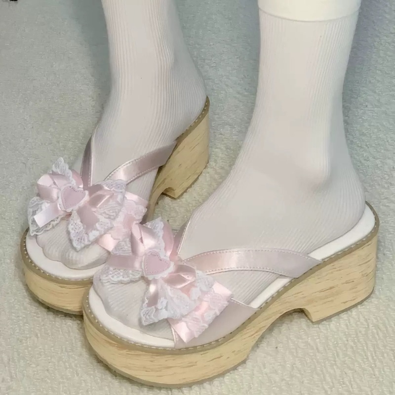Sweet Bow Wood Grain Thick Bot - Summer Clothing Sale Women recension och pris