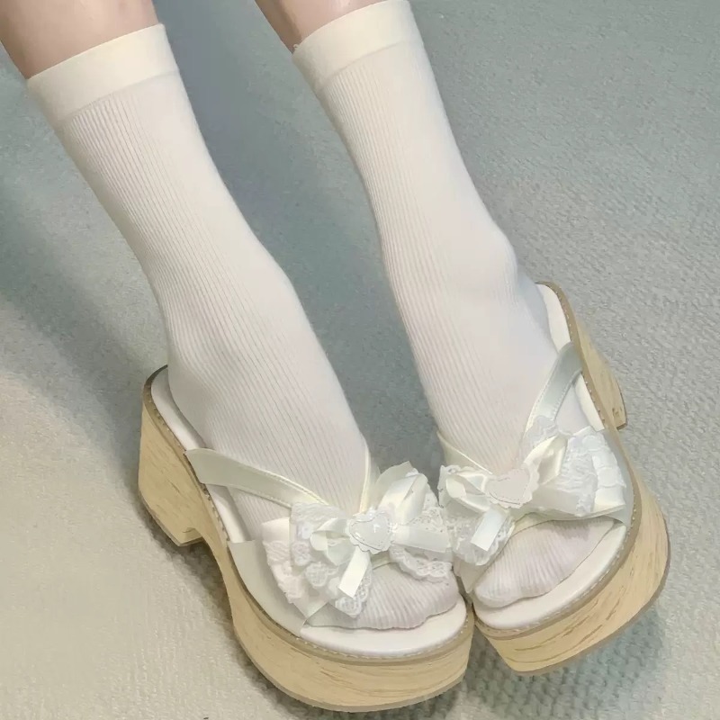 Sweet Bow Wood Grain Thick Bot - Summer Clothing Sale Women recension och pris