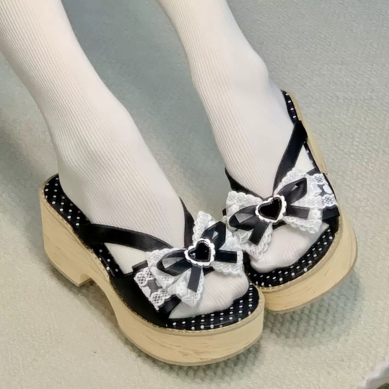 Sweet Bow Wood Grain Thick Bot - Summer Clothing Sale Women recension och pris