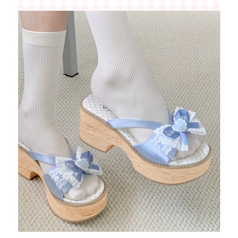 Sweet Bow Wood Grain Thick Bot - Summer Clothing Sale Women recension och pris