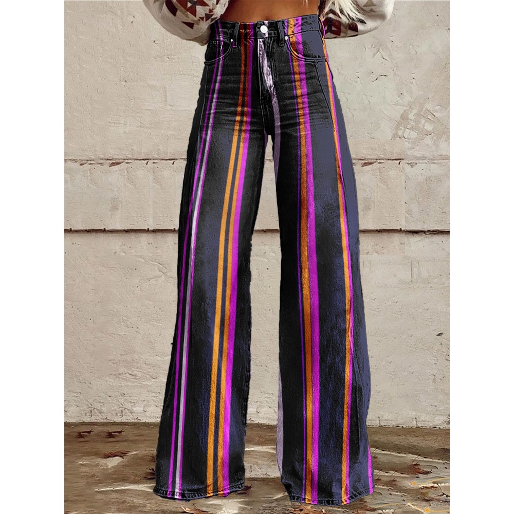 Retro Stripe Flare Pants for W - Palazzo Pant Wide recension och pris