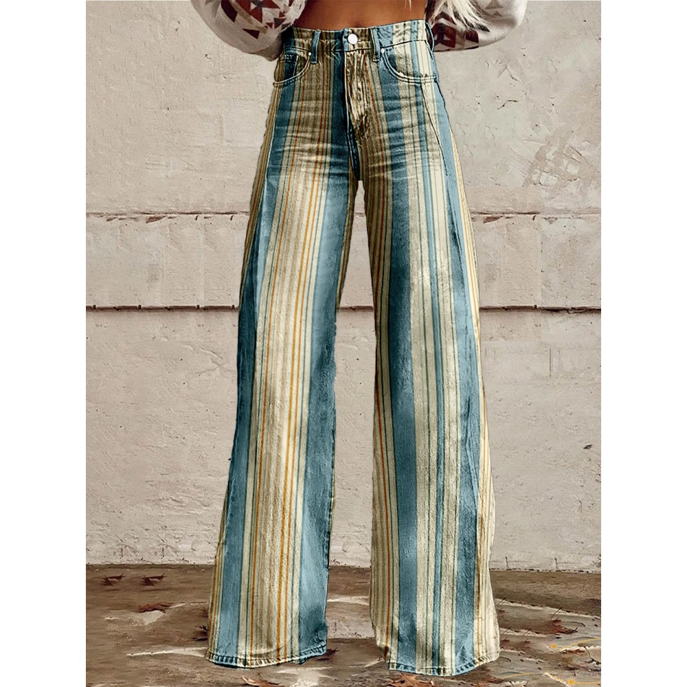 Retro Stripe Flare Pants for W - Palazzo Pant Wide recension och pris