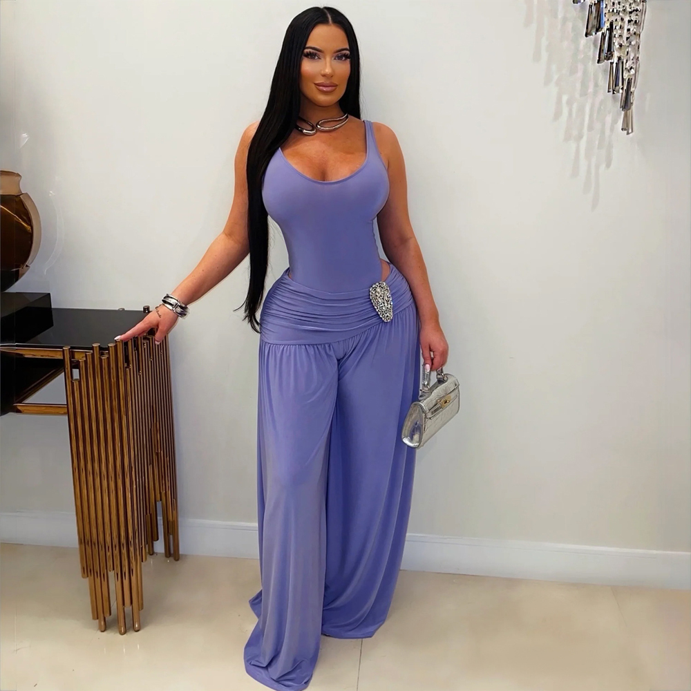 Solid Color 2 Piece Woman Set  - Palazzo Pant Wide recension och pris