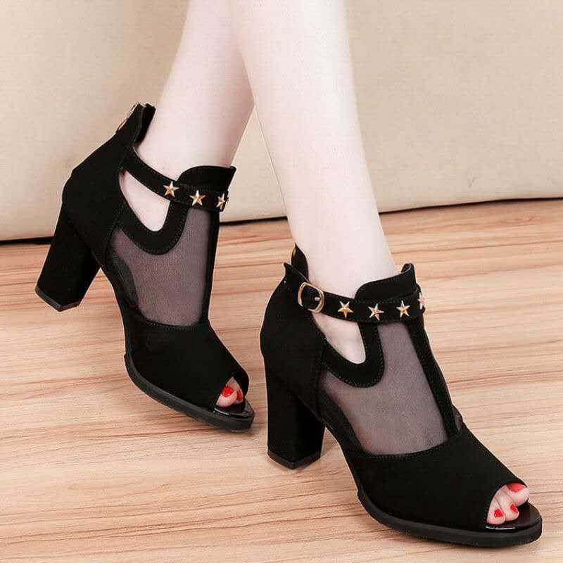 Mesh Peep Toe Block High Heels - Summer Clothing Office recension och pris