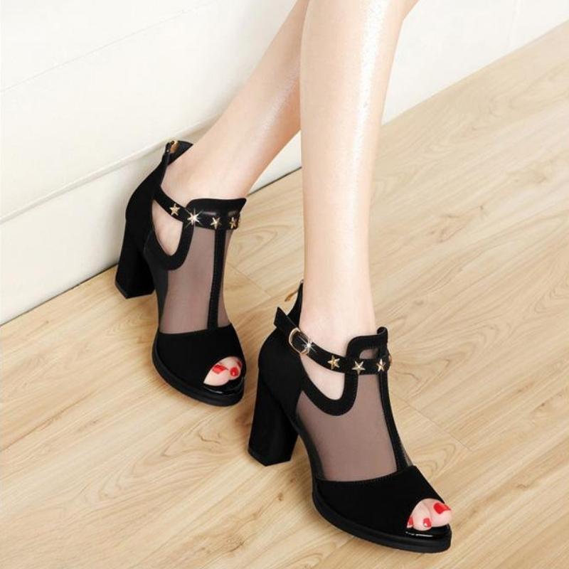 Mesh Peep Toe Block High Heels - Summer Clothing Office recension och pris