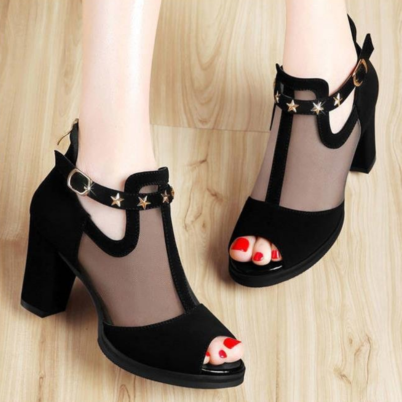 Mesh Peep Toe Block High Heels - Summer Clothing Office recension och pris