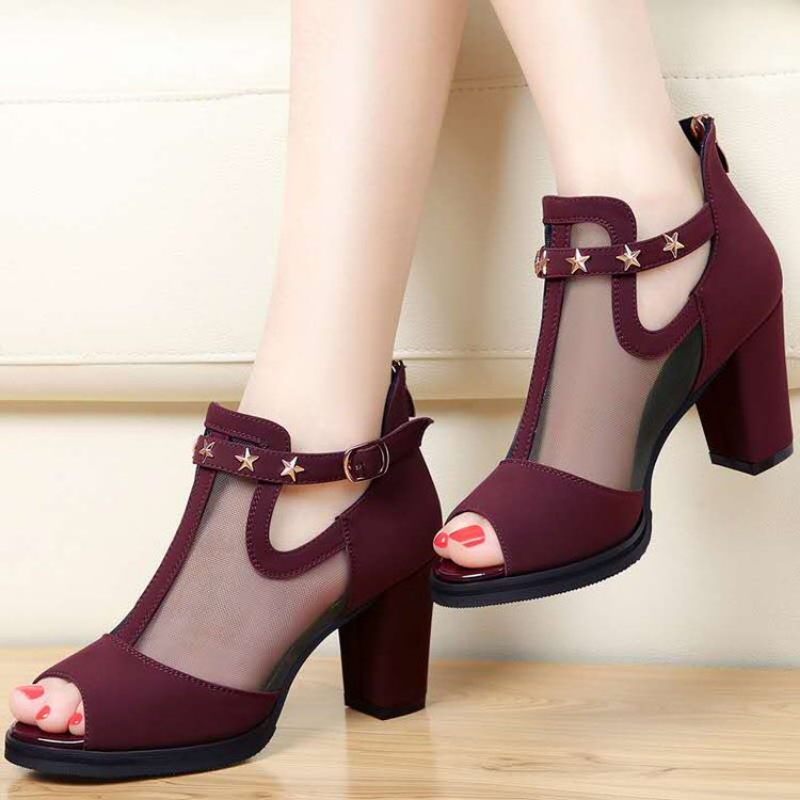 Mesh Peep Toe Block High Heels - Summer Clothing Office recension och pris